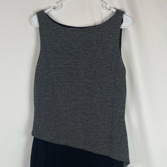 Vintage Arianna Rachel Kaye Black Silver Party Asymmetrical Midi Dress Size 12 - Picture 3 of 12